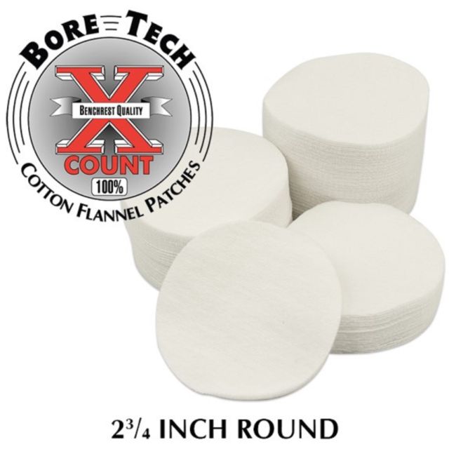 BORE TECH Cotton Flannel Patches - .50cal/410ga/28ga - Round