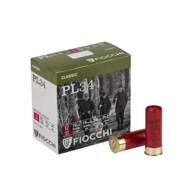 FIOCCHI PL34 UK SHOTGUN CARTRIDGES 12G 70MM x25 PLASTIC